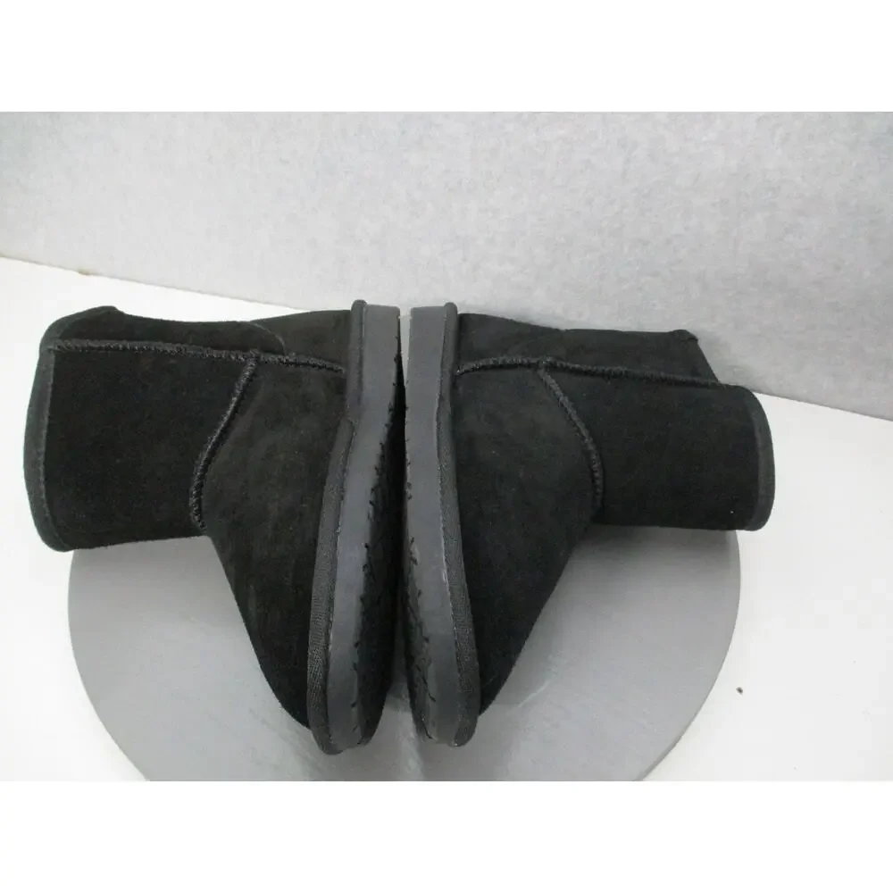 Minnetonka Faux Fur Suede Black Mini Winter Slip On Boots Womens Sz 6